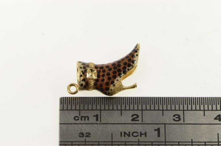 14K Yellow Gold 3D Cheetah Leopard Enamel High Heel Boot Charm/Pendant