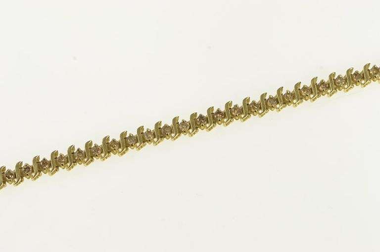 10K Yellow Gold Diamond Wavy Classic Vintage Tennis Bracelet