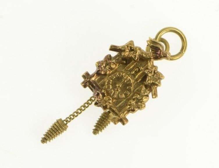 14K Yellow Gold 3D Articulated German Cuckoo Clock Charm/Pendant