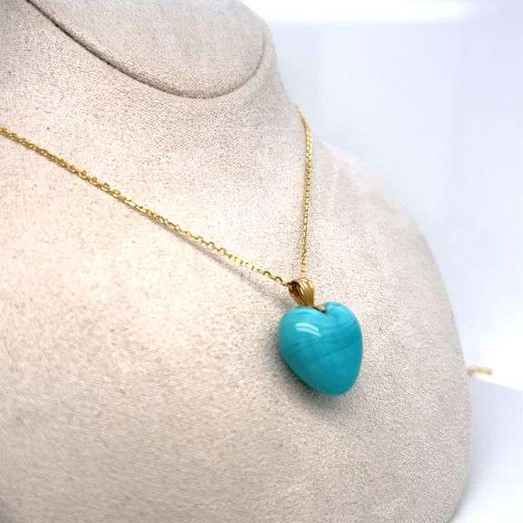 TURQUOISE HEART CHARM NECKLACE CRAFTED IN 14K GOLD