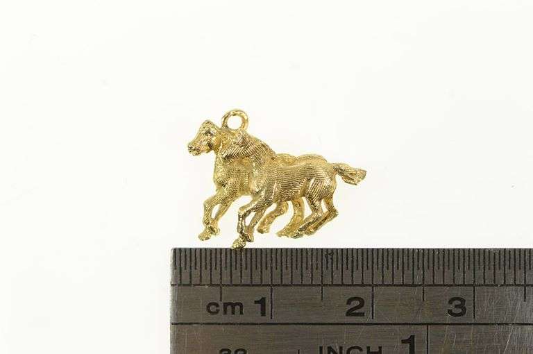 14K Yellow Gold 3D Galloping Horse Race Animal Charm/Pendant