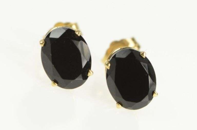 14K Yellow Gold Oval Black Onyx Solitaire Vintage Stud Earrings