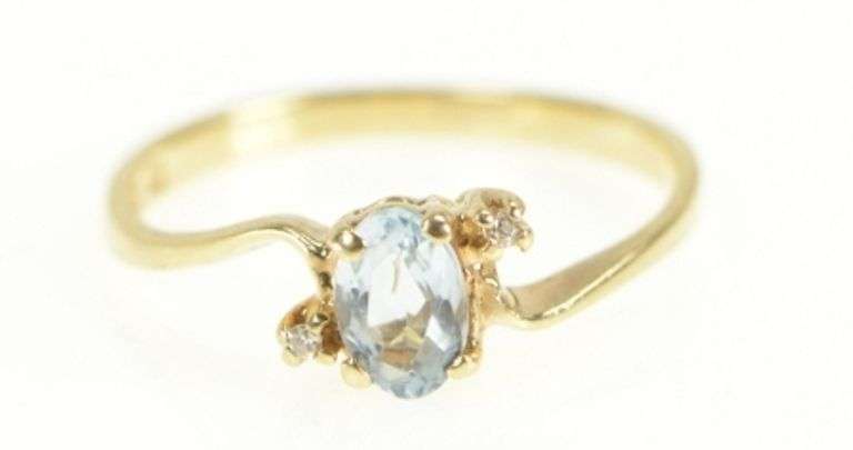 10K Yellow Gold Oval Blue Topaz Diamond Accent Bypass Ring