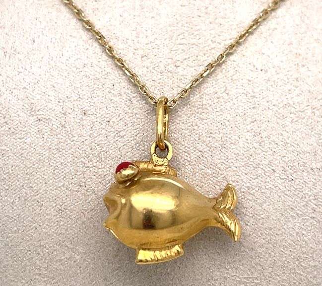 18K YELLOW GOLD "FISH" CHARM NECKLACE