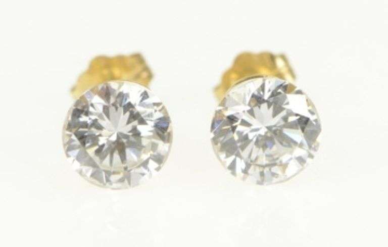 14K Yellow Gold Round Cubic Zirconia Solitaire Classic Stud Earrings