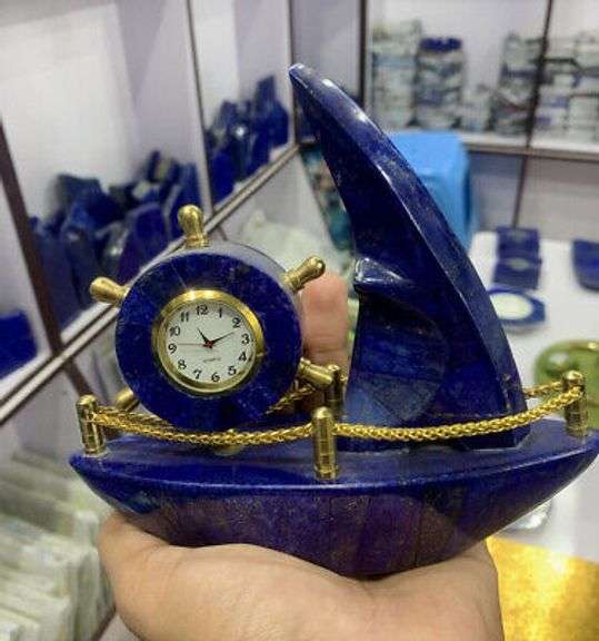Beautiful Natural 4535 Ct Blue Lapis Lazuli Sail Boat Clock