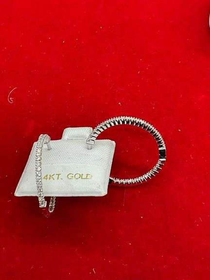 CERTIFIED BRAND NEW 14K WHITE GOLD AND DIAMOND LOOP EARRINGS