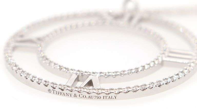 Tiffany & Co. Atlas Diamond Large Circle Pendant Necklace in 18K W/Box and Pouch