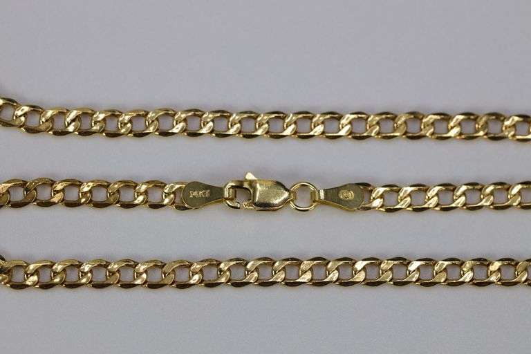 14k Yellow Gold Hollow Curb Link Chain 3.2mm Necklace 30"