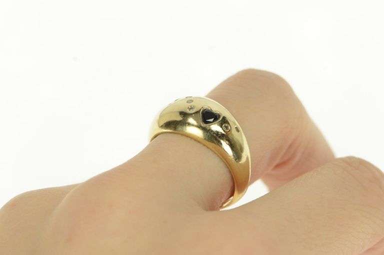 14K Yellow Gold Ruby Sapphire Heart Diamond Domed Statement Ring
