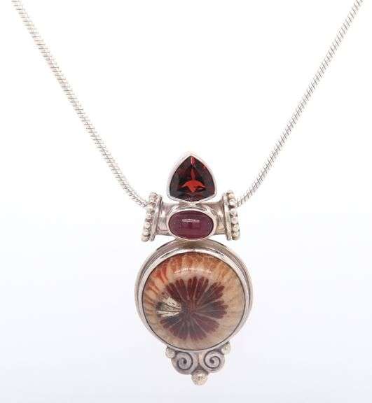 Sajen 925 Sterling Silver Signed Gemstone Pendant on Italian Chain Necklace