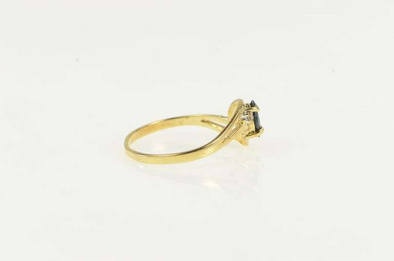 10K Yellow Gold Oval Sapphire Diamond Accent Bypass Ring