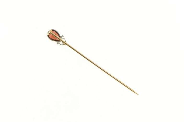 14K Yellow Gold Victorian Tear Drop Garnet Diamond Antique Stick Pin