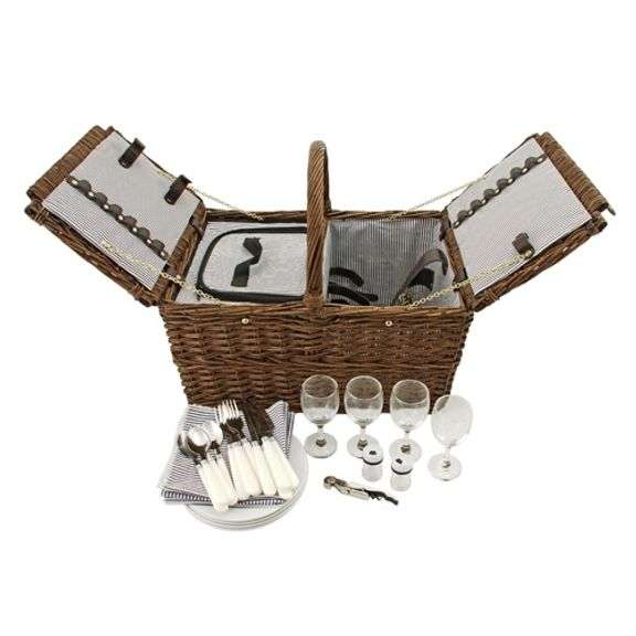 Seaside Cape Cod Wicker Picnic Basket Serves 4
