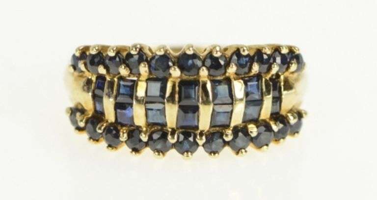 10K Yellow Gold Princess Sapphire Striped Graduated Band Ring