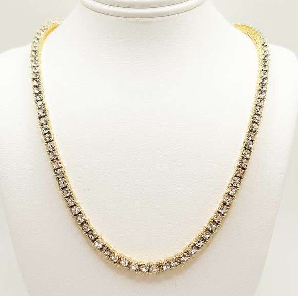 STUNNING 18KT YELLOW GOLD PLATED 12.00 CARAT CREATED DIAMOND TENNIS NECKLACE