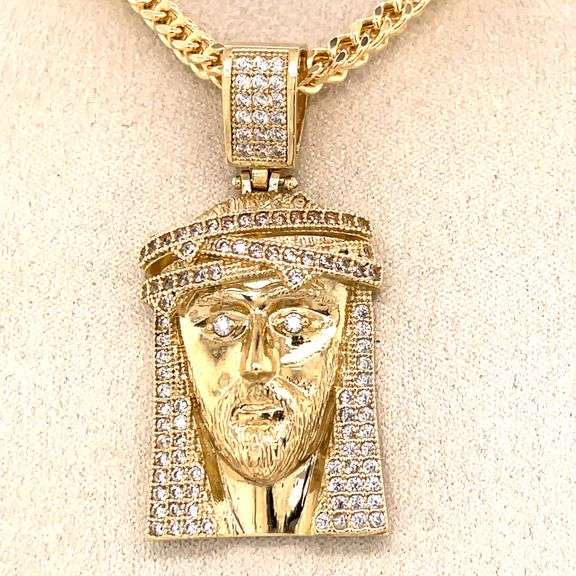 14K YELLOW GOLD JESUS FACE CHARM WITH CHAIN