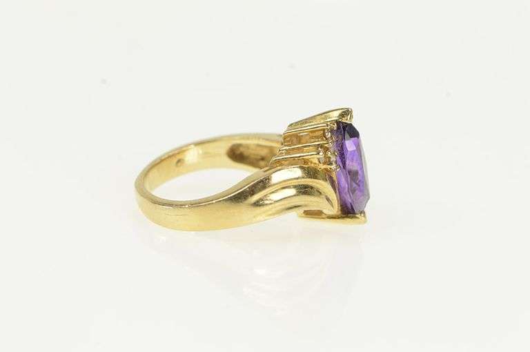 14K Yellow Gold Marquise Amethyst Diamond Cluster Bypass Ring