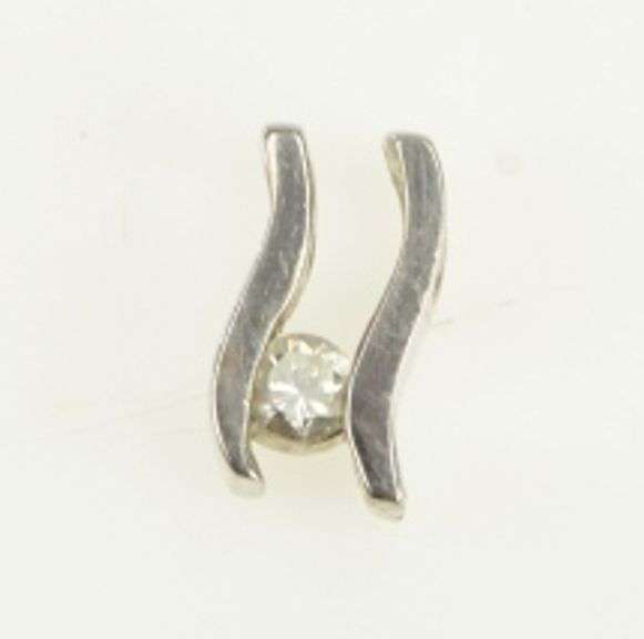 14K White Gold Diamond Wavy Curvy Simple Statement Pendant