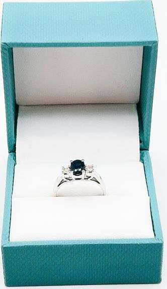 14kt Solid White Gold, Blue Sapphire, & Diamond Cocktail Ring