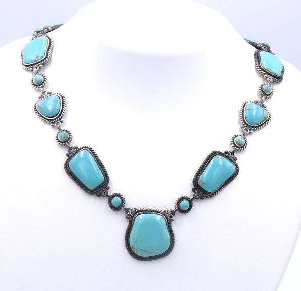 Art Deco Sterling Silver Turquoise Necklace