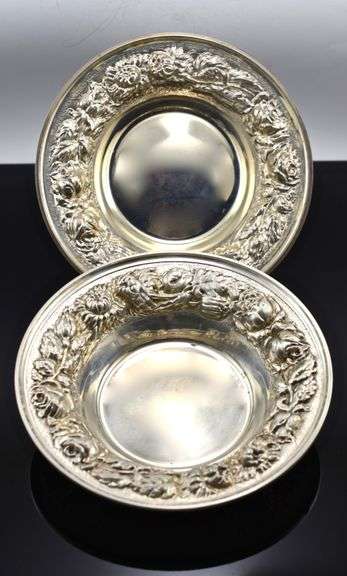 Lovely Pair of Hand-Chased Stieff Sterling 5.5" Dishes