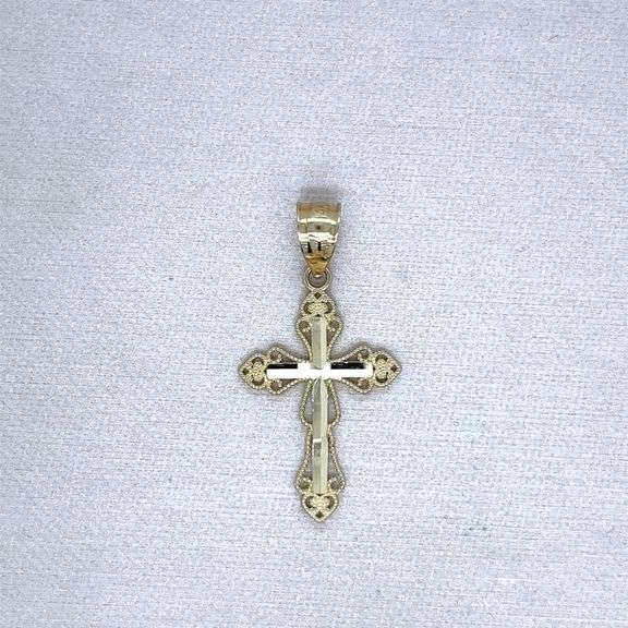 14K YELLOW GOLD CROSS WITH HEARTS AND CHAIN