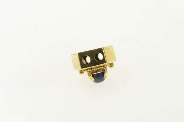 14K Yellow Gold Oval Lapis Lazuli Vintage Slide Bracelet Charm/Pendant