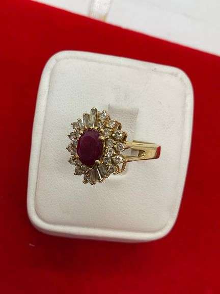 CERTIFIED LADIES 14K GOLD DIAMOND AND RUBY RING