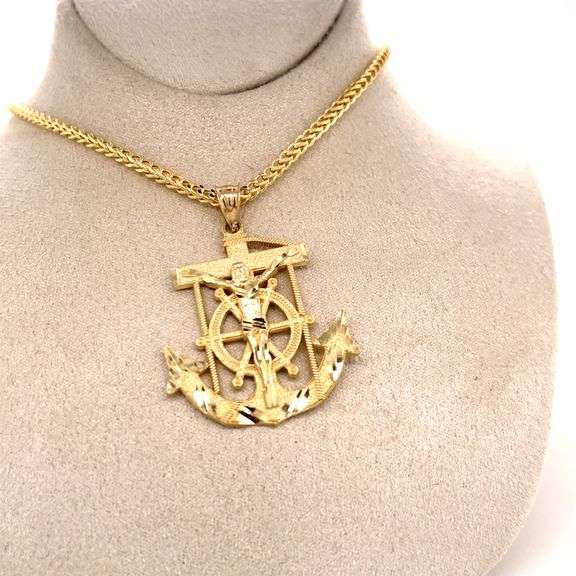 14K YELLOW GOLD ANCHOR SHAPE RELIGION CHARM WITH CHAIN