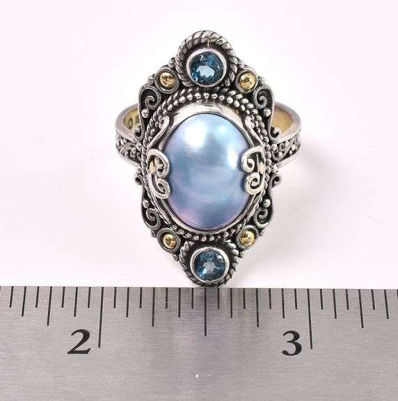 Pearl And Blue Topaz Ring In Sterling Silver