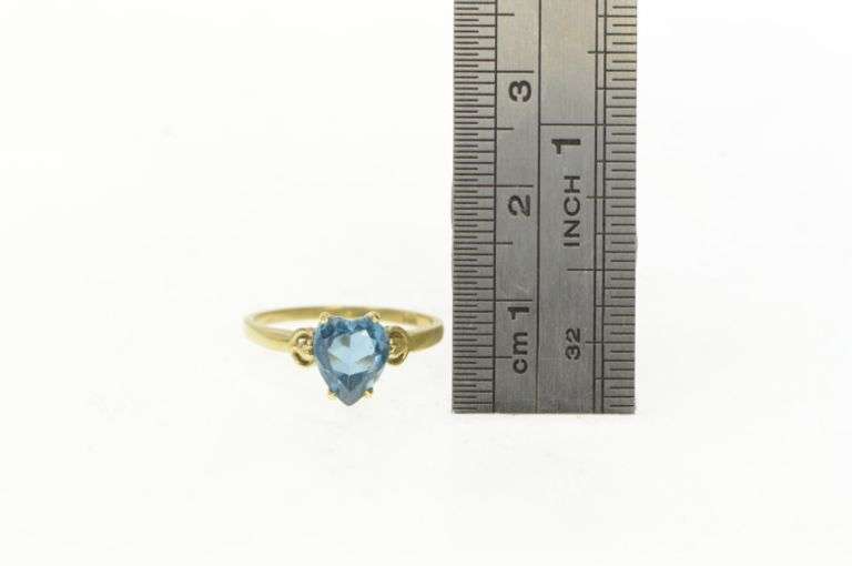 14K Yellow Gold Heart Blue Topaz Victorian Love Symbol Classic Ring