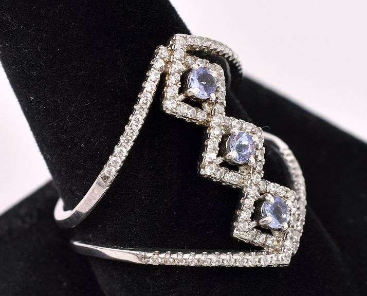 Purple Iolite And White Topaz Ring In Sterling Silver