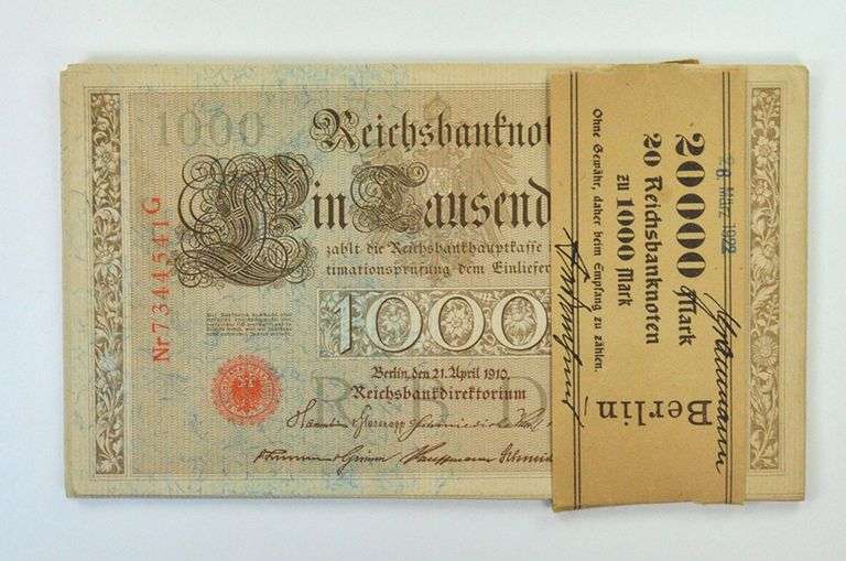 (20) Consecutive 1910 Germany 1,000 Marks Reichsbanknote #44b