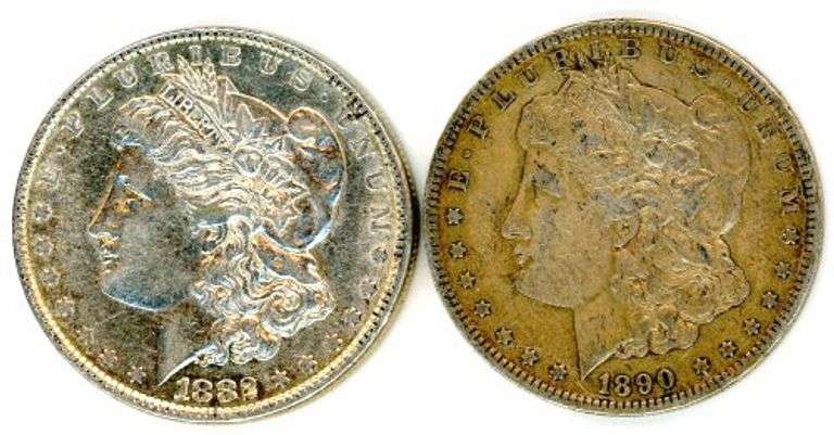 2 Different Morgan Silver Dollars: 1882 & 1890-O