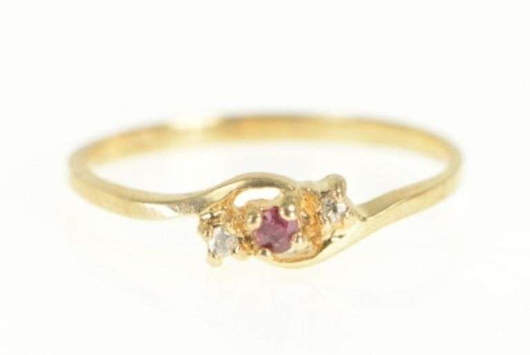 10K Yellow Gold Ruby Diamond Accent Vintage Bypass Ring