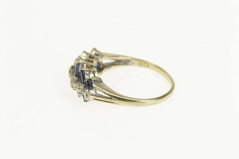 14K White Gold Diamond Baguette Sapphire Statement Band Ring