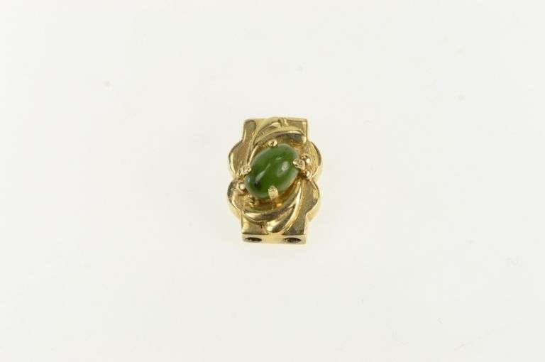 14K Yellow Gold Victorian Style Nephrite Slide Bracelet Charm/Pendant