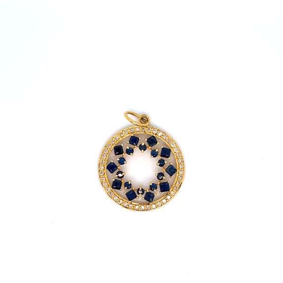 14K YELLOW GOLD CHARM WITH DIAMONDS AND SAPPHIRES