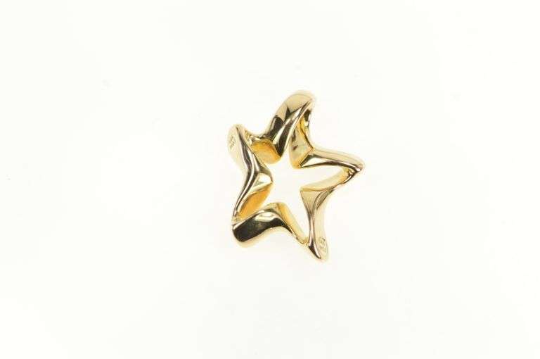14K Yellow Gold Puffy Twist Design Star Statement Slide Pendant