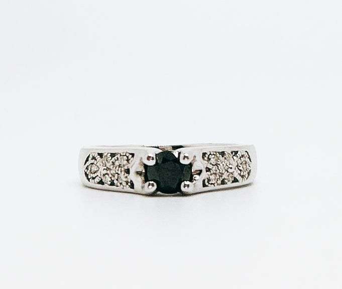 14kt Solid White Gold, Blue Sapphire, and Diamond Ring