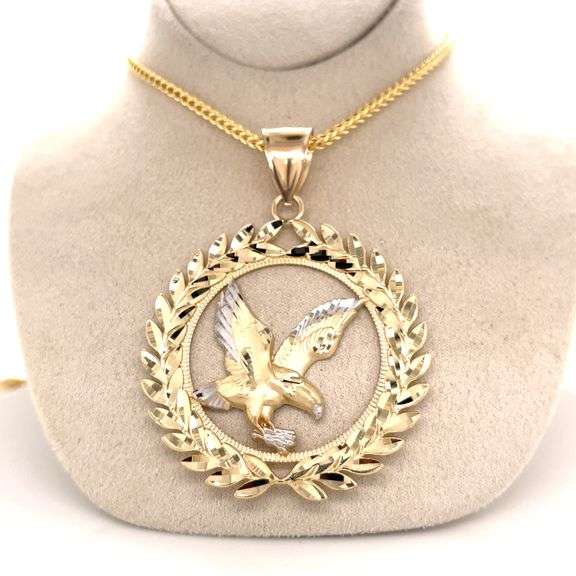 14K GOLD DIAMOND CUT EAGLE CHARM WITH CHAIN
