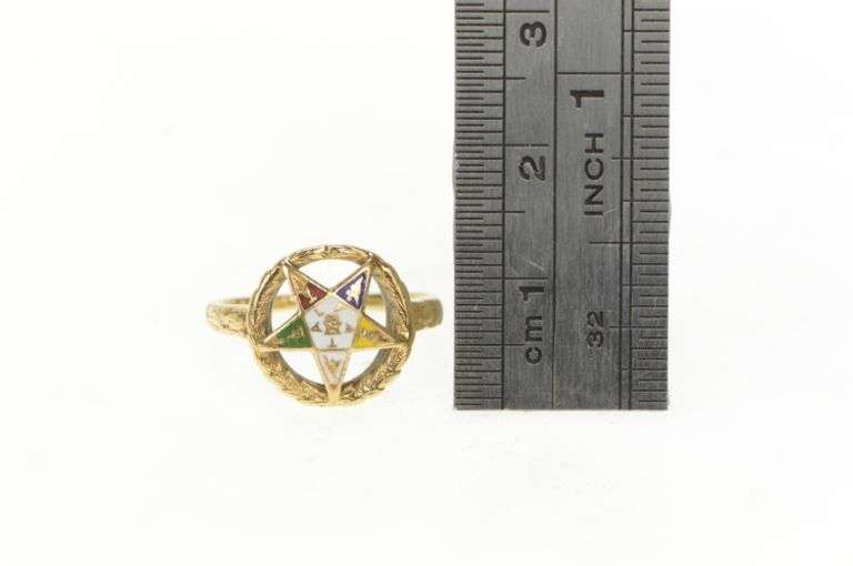 14K Yellow Gold Enamel Order of the Eastern Star Insignia Ring