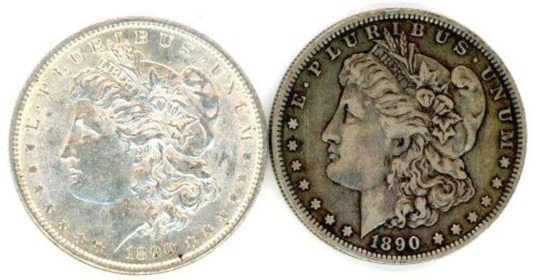 2 Different Morgan Silver Dollars: 1890 & 1890-O