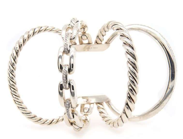 David Yurman Diamond Wellesley Cuff Bracelet in Sterling