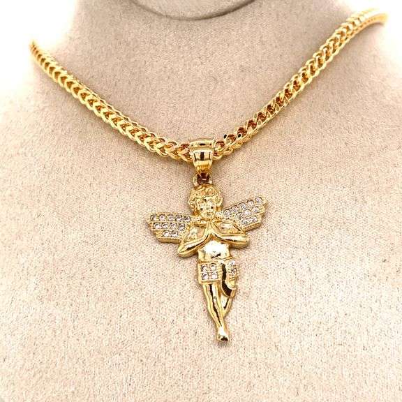 14K YELLOW GOLD ANGEL CHARM WITH CHAIN