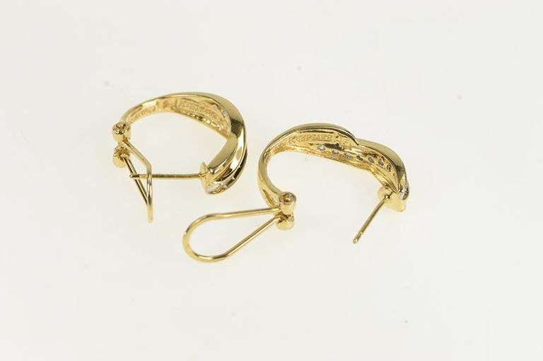 14K Yellow Gold 0.25 Ctw Diamond Twist French Clip Hoop Earrings