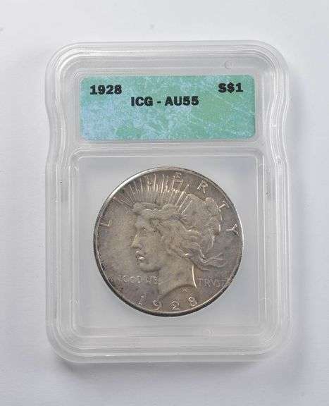 AU55 1928 Peace Silver Dollar ICG