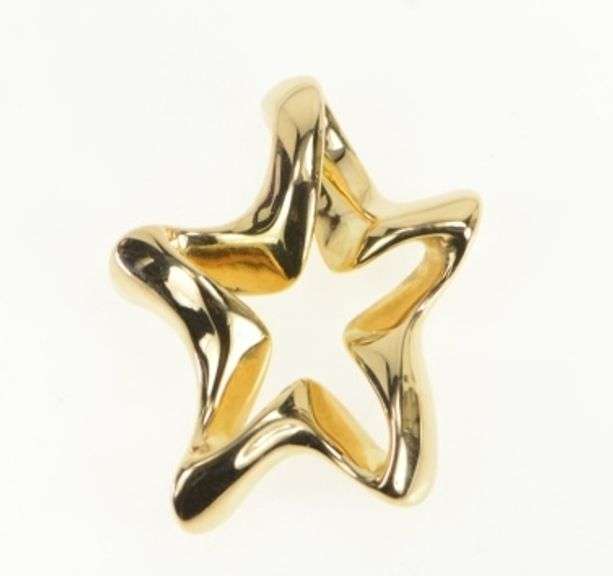 14K Yellow Gold Puffy Twist Design Star Statement Slide Pendant