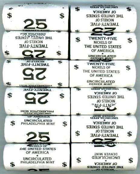 12 25-Coin Rolls of BU 2006 Jefferson Ocean Nickels